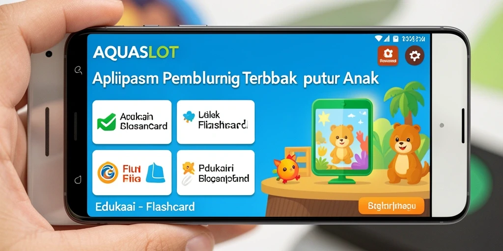 Tampilan antarmuka aplikasi AQUASLOT dengan kartu Flashcard interaktif.