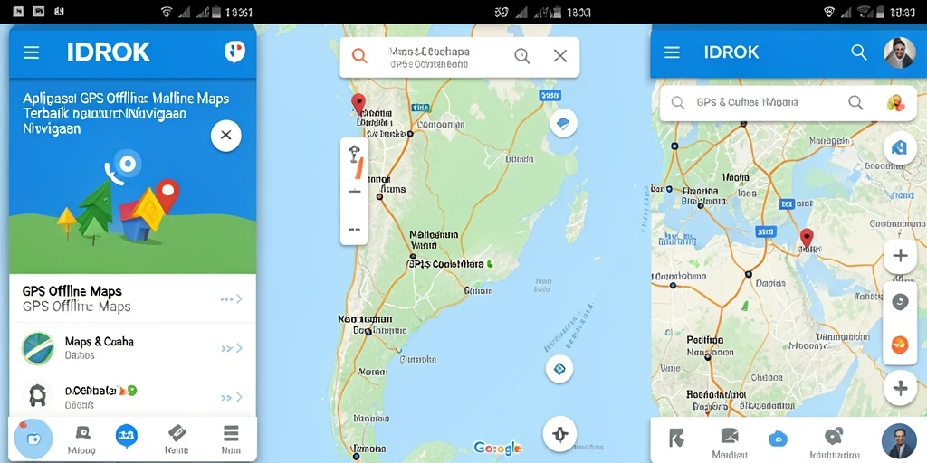 Tampilan antarmuka aplikasi IDROK dengan fitur GPS Offline Maps yang user-friendly.