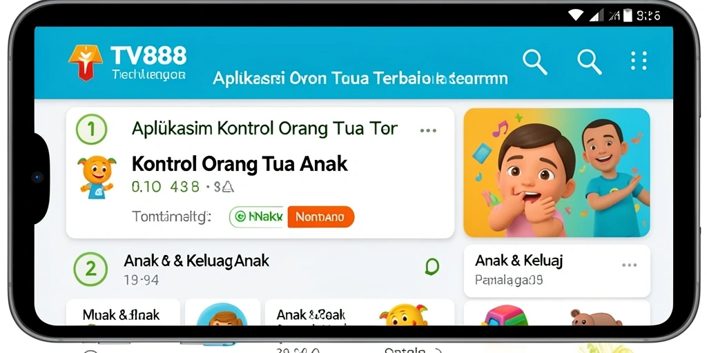 Tampilan antarmuka TV888 yang intuitif untuk kontrol orang tua.